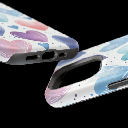 Icy Blue Valentines Watercolor Hearts - MagSafe Compatible Case - BOGO Cases