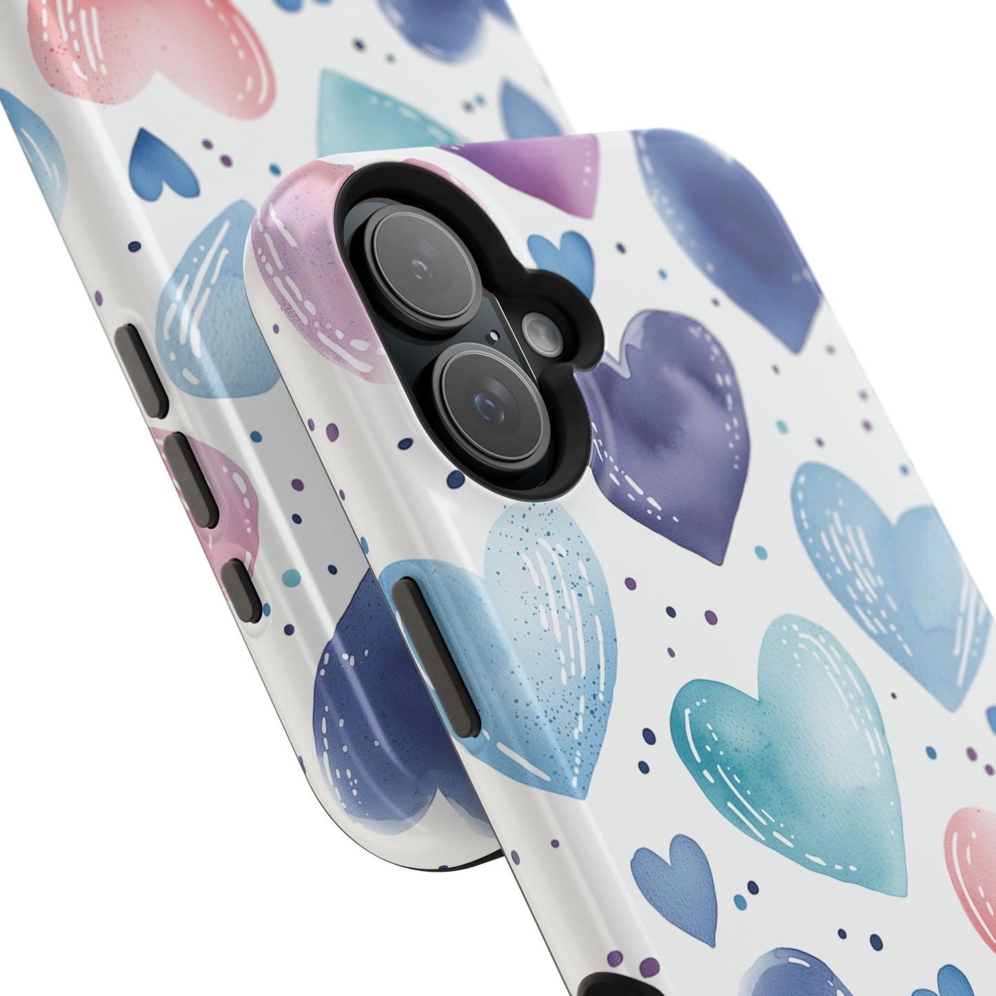 Icy Blue Valentines Watercolor Hearts - MagSafe Compatible Case - BOGO Cases