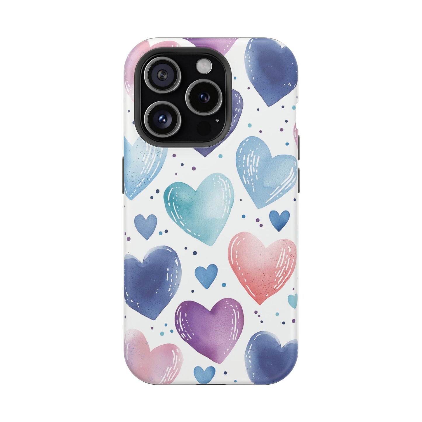 Icy Blue Valentines Watercolor Hearts - MagSafe Compatible Case - BOGO Cases