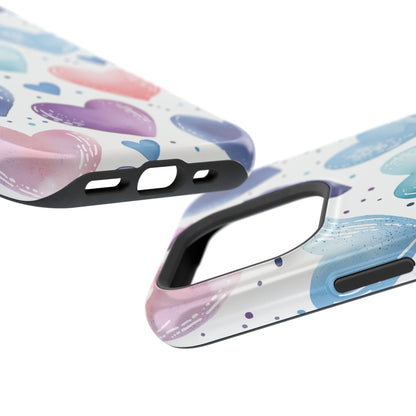 Icy Blue Valentines Watercolor Hearts - MagSafe Compatible Case - BOGO Cases