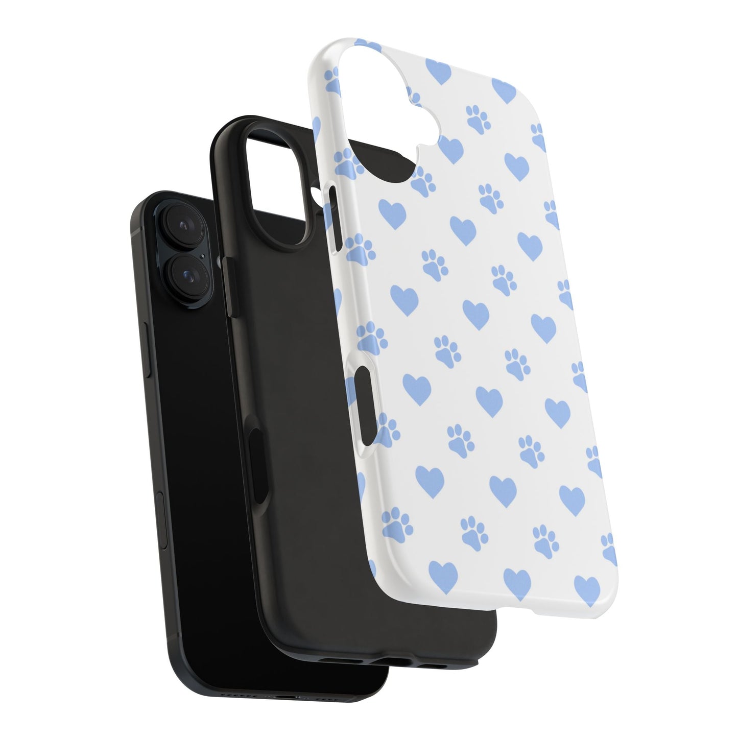 iPhone Case - Blue Paw Print & Heart Design - BOGO Cases
