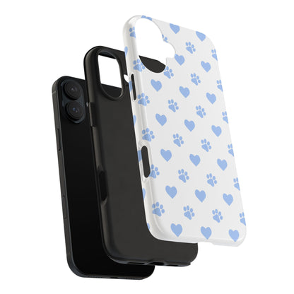 iPhone Case - Blue Paw Print & Heart Design - BOGO Cases