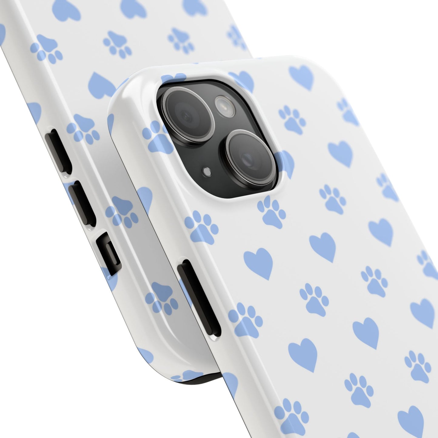 iPhone Case - Blue Paw Print & Heart Design - BOGO Cases
