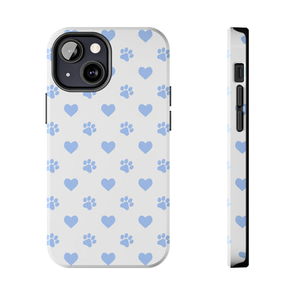 iPhone Case - Blue Paw Print & Heart Design - BOGO Cases