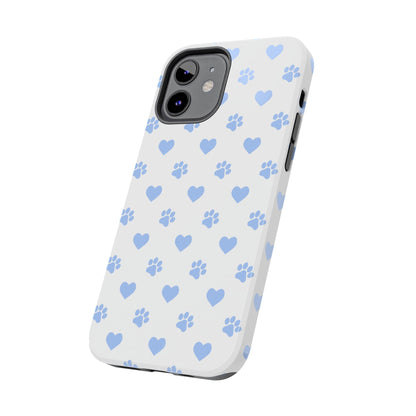 iPhone Case - Blue Paw Print & Heart Design - BOGO Cases