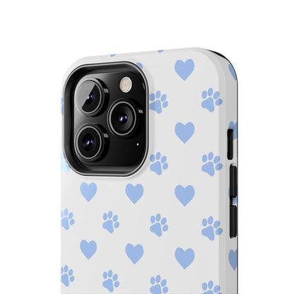 iPhone Case - Blue Paw Print & Heart Design - BOGO Cases