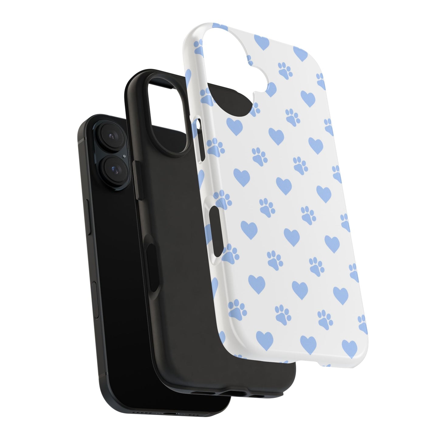iPhone Case - Blue Paw Print & Heart Design - BOGO Cases