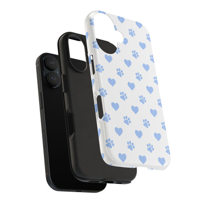 iPhone Case - Blue Paw Print & Heart Design - BOGO Cases