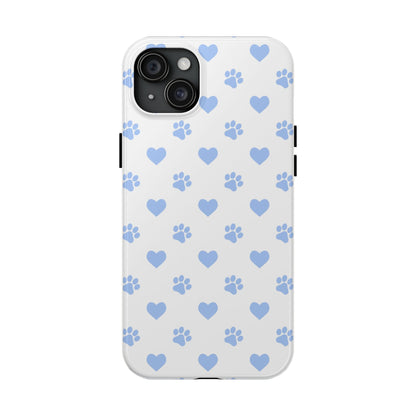 iPhone Case - Blue Paw Print & Heart Design - BOGO Cases