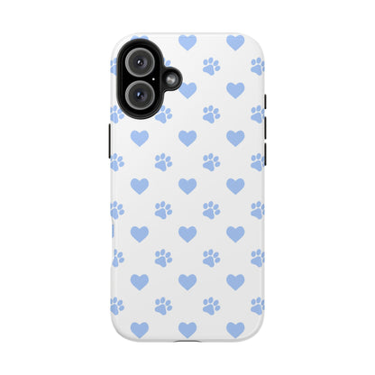 iPhone Case - Blue Paw Print & Heart Design - BOGO Cases