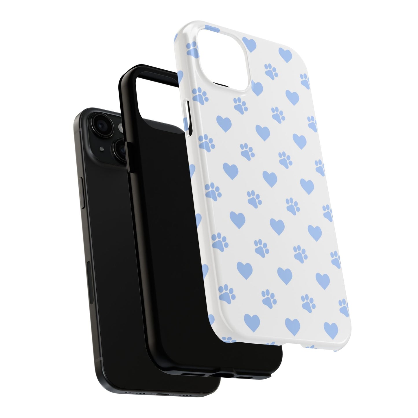 iPhone Case - Blue Paw Print & Heart Design - BOGO Cases