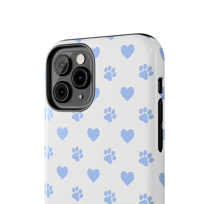 iPhone Case - Blue Paw Print & Heart Design - BOGO Cases