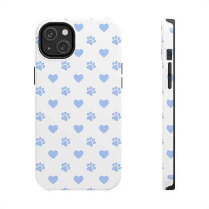 iPhone Case - Blue Paw Print & Heart Design - BOGO Cases