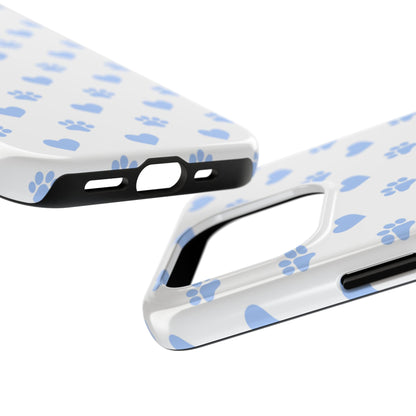 iPhone Case - Blue Paw Print & Heart Design - BOGO Cases