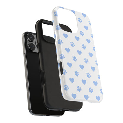 iPhone Case - Blue Paw Print & Heart Design - BOGO Cases
