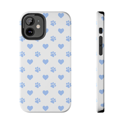 iPhone Case - Blue Paw Print & Heart Design - BOGO Cases