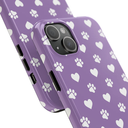 Lavender Paw Prints & Hearts Design - Adorable Pet Lover iPhone Case - BOGO Cases