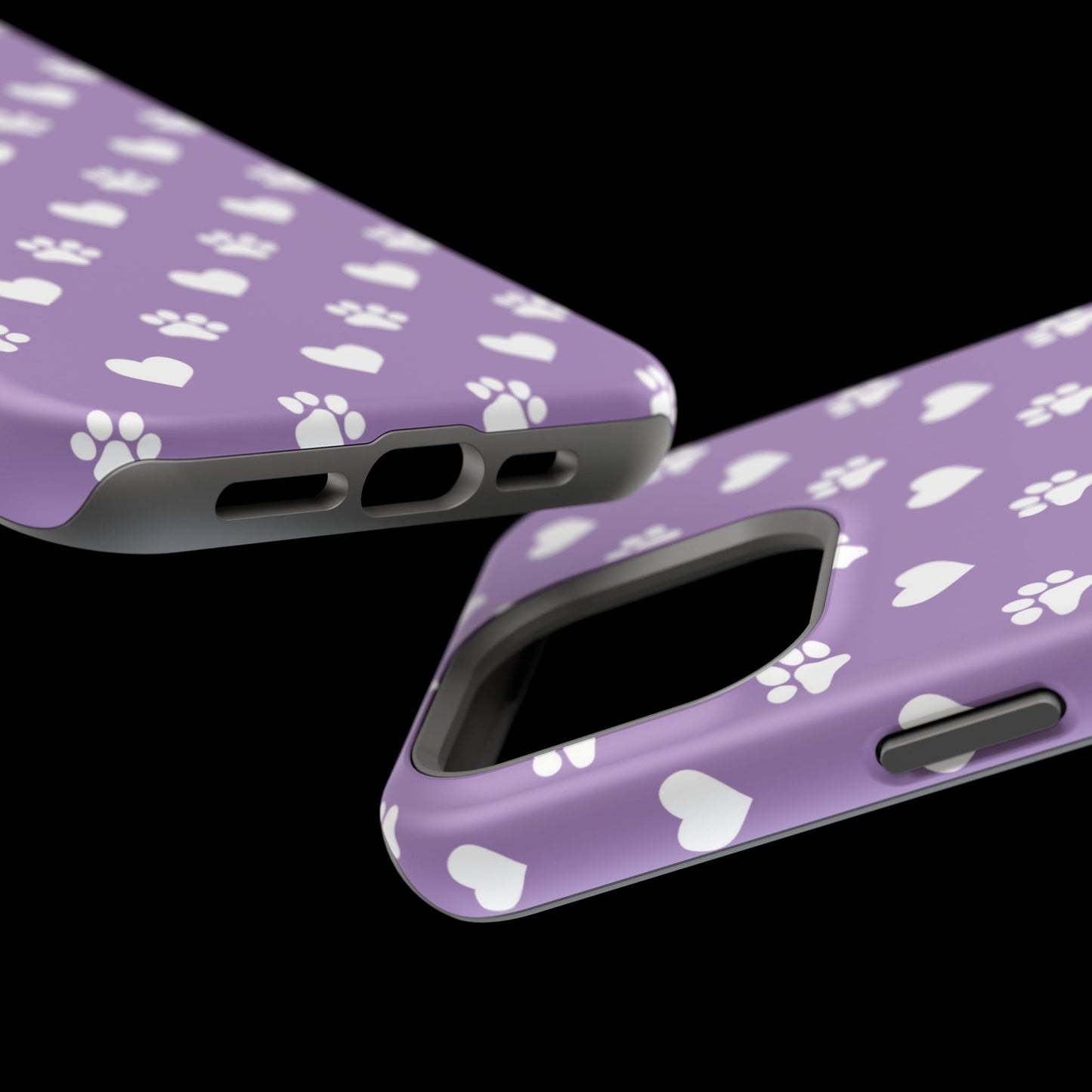 Lavender Paw Prints & Hearts Design - Adorable Pet Lover MagSafe iPhone Case - BOGO Cases