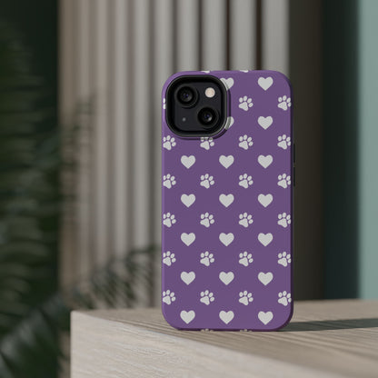 Lavender Paw Prints & Hearts Design - Adorable Pet Lover MagSafe iPhone Case - BOGO Cases