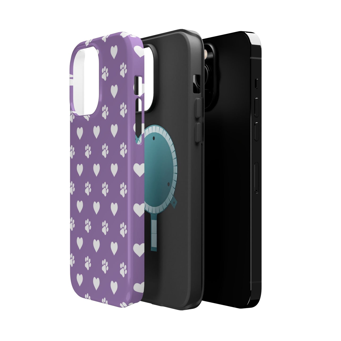 Lavender Paw Prints & Hearts Design - Adorable Pet Lover MagSafe iPhone Case - BOGO Cases