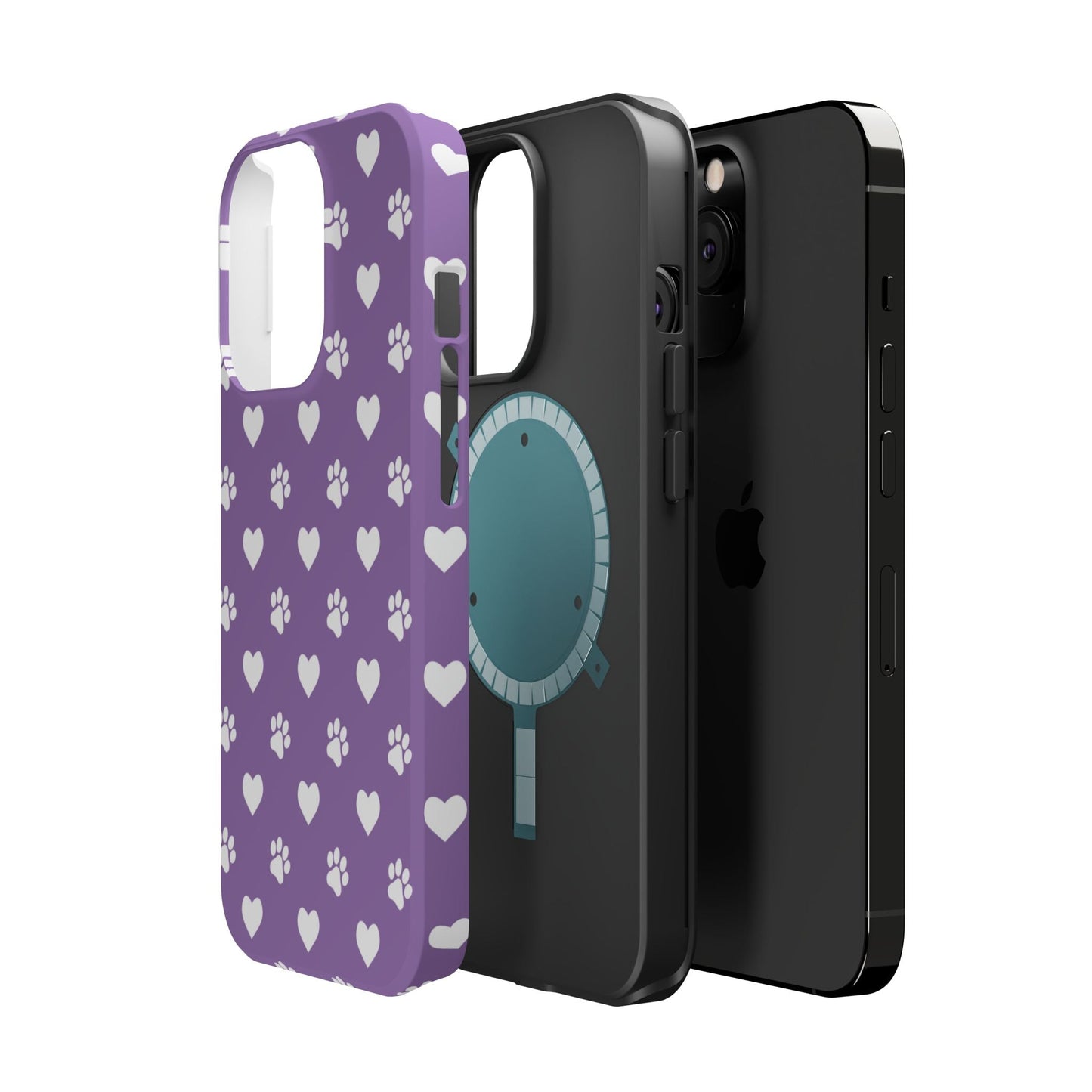 Lavender Paw Prints & Hearts Design - Adorable Pet Lover MagSafe iPhone Case - BOGO Cases