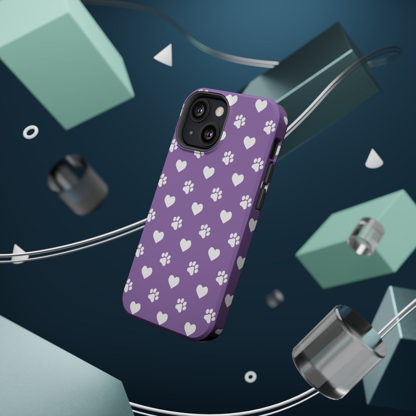 Lavender Paw Prints & Hearts Design - Adorable Pet Lover MagSafe iPhone Case - BOGO Cases