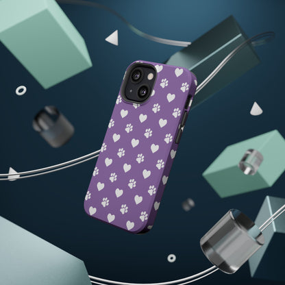 Lavender Paw Prints & Hearts Design - Adorable Pet Lover MagSafe iPhone Case - BOGO Cases