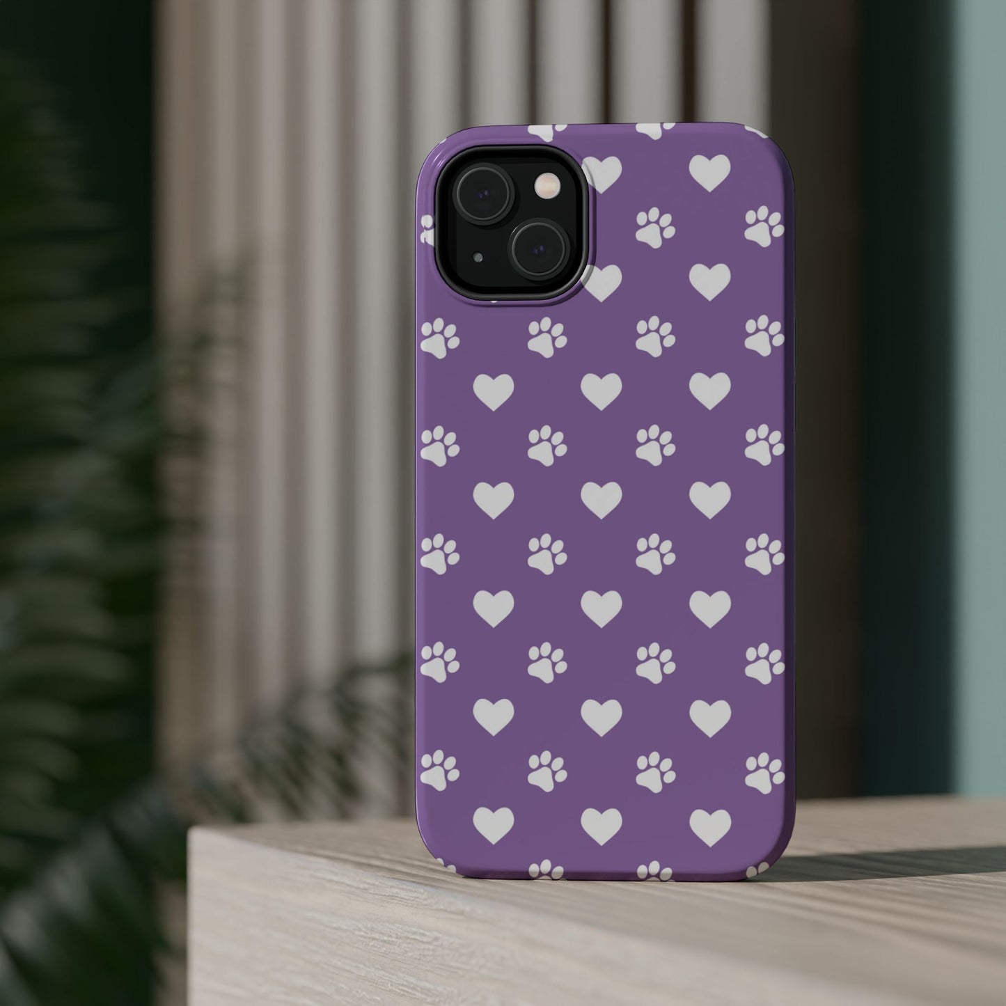 Lavender Paw Prints & Hearts Design - Adorable Pet Lover MagSafe iPhone Case - BOGO Cases