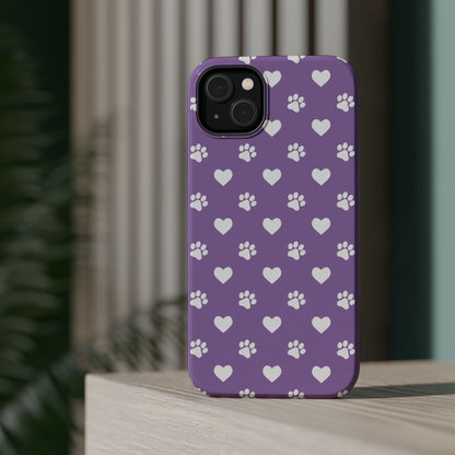 Lavender Paw Prints & Hearts Design - Adorable Pet Lover MagSafe iPhone Case - BOGO Cases