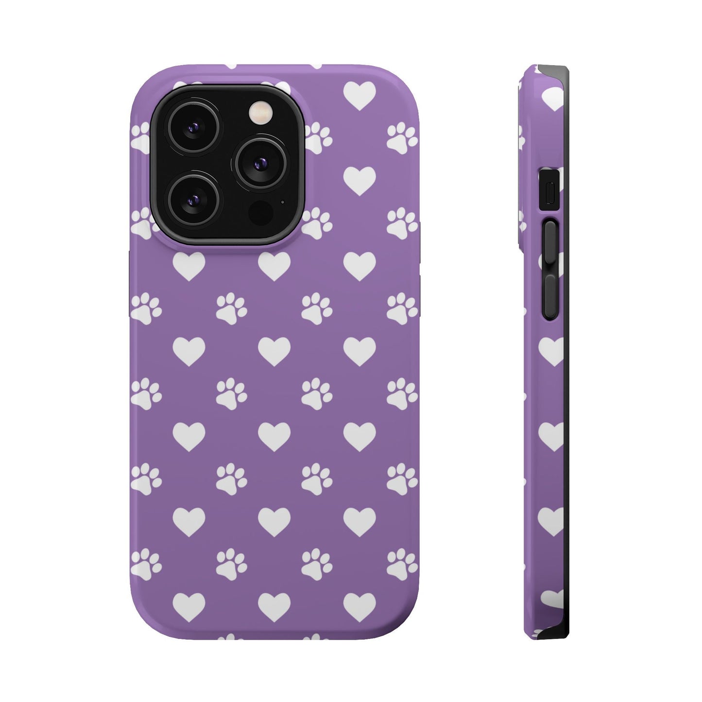 Lavender Paw Prints & Hearts Design - Adorable Pet Lover MagSafe iPhone Case - BOGO Cases