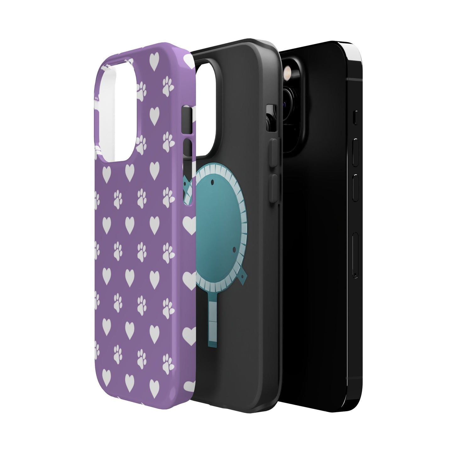 Lavender Paw Prints & Hearts Design - Adorable Pet Lover MagSafe iPhone Case - BOGO Cases