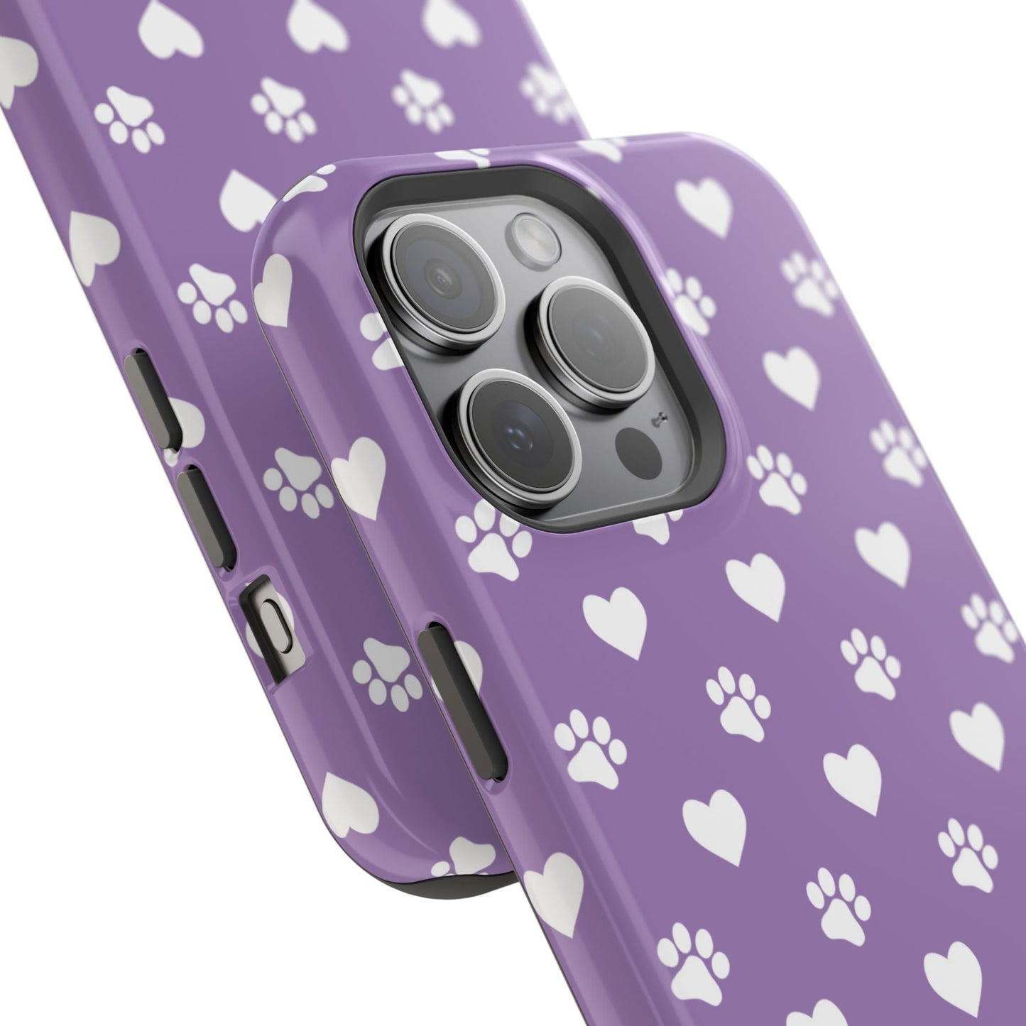 Lavender Paw Prints & Hearts Design - Adorable Pet Lover MagSafe iPhone Case - BOGO Cases