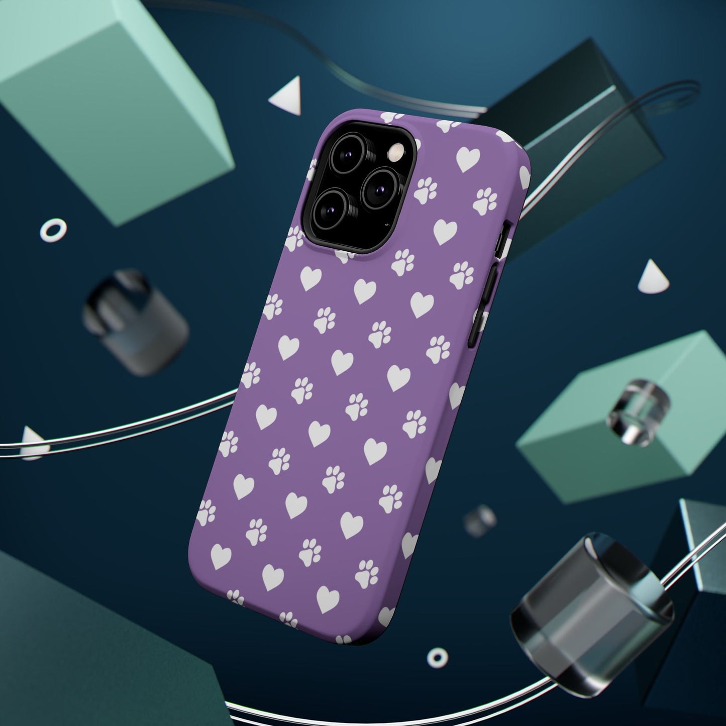 Lavender Paw Prints & Hearts Design - Adorable Pet Lover MagSafe iPhone Case - BOGO Cases