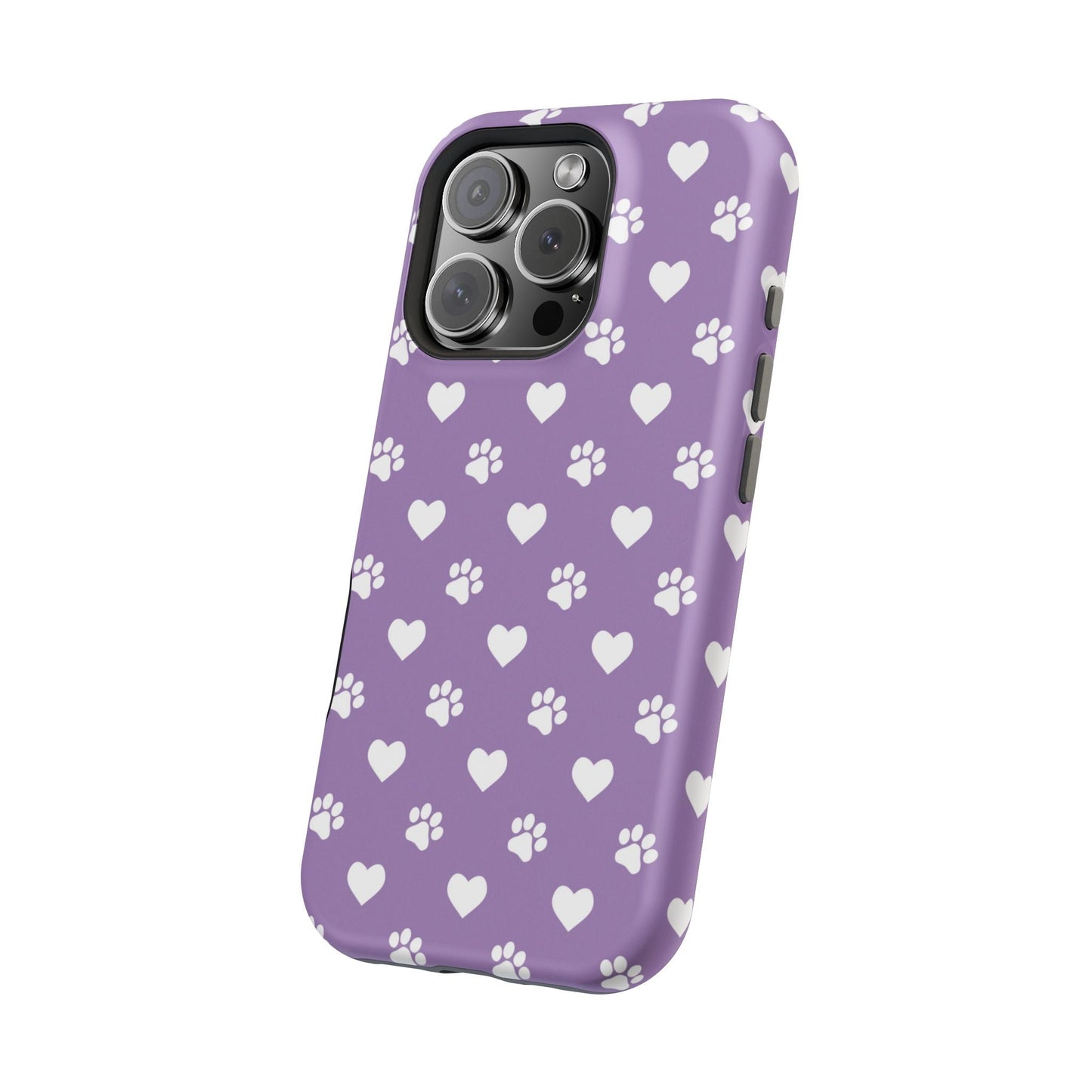 Lavender Paw Prints & Hearts Design - Adorable Pet Lover MagSafe iPhone Case - BOGO Cases
