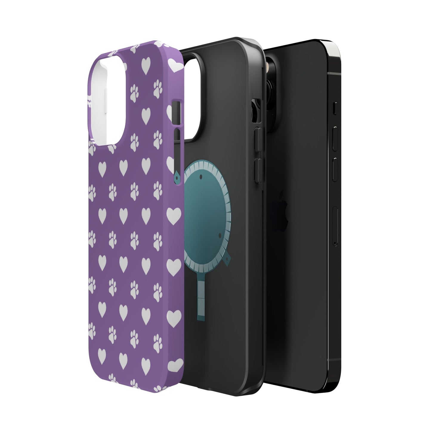 Lavender Paw Prints & Hearts Design - Adorable Pet Lover MagSafe iPhone Case - BOGO Cases