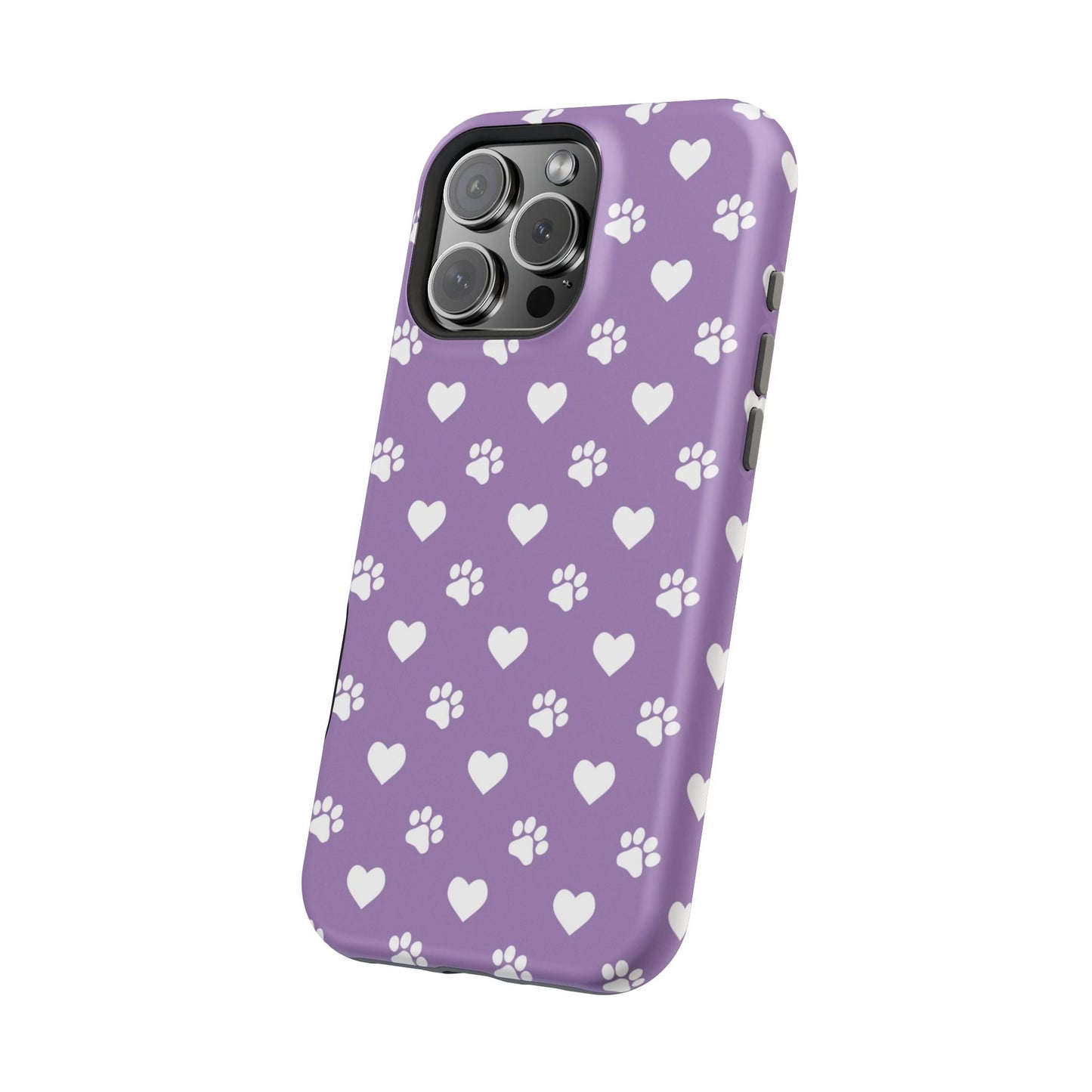 Lavender Paw Prints & Hearts Design - Adorable Pet Lover MagSafe iPhone Case - BOGO Cases
