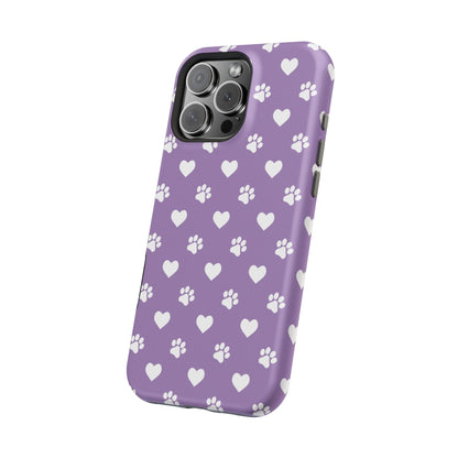 Lavender Paw Prints & Hearts Design - Adorable Pet Lover MagSafe iPhone Case - BOGO Cases