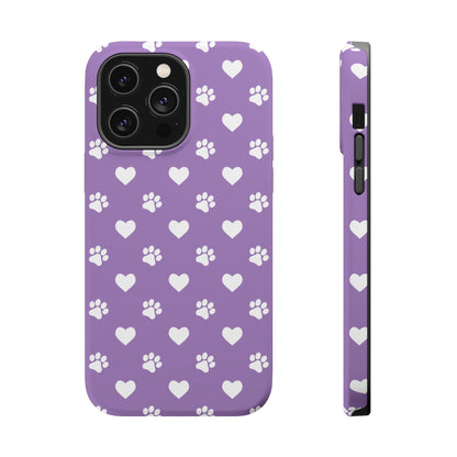 Lavender Paw Prints & Hearts Design - Adorable Pet Lover MagSafe iPhone Case - BOGO Cases