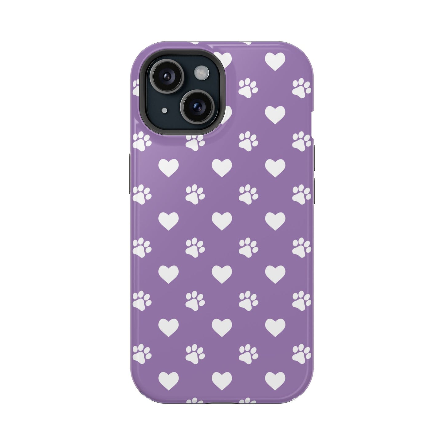 Lavender Paw Prints & Hearts Design - Adorable Pet Lover MagSafe iPhone Case - BOGO Cases