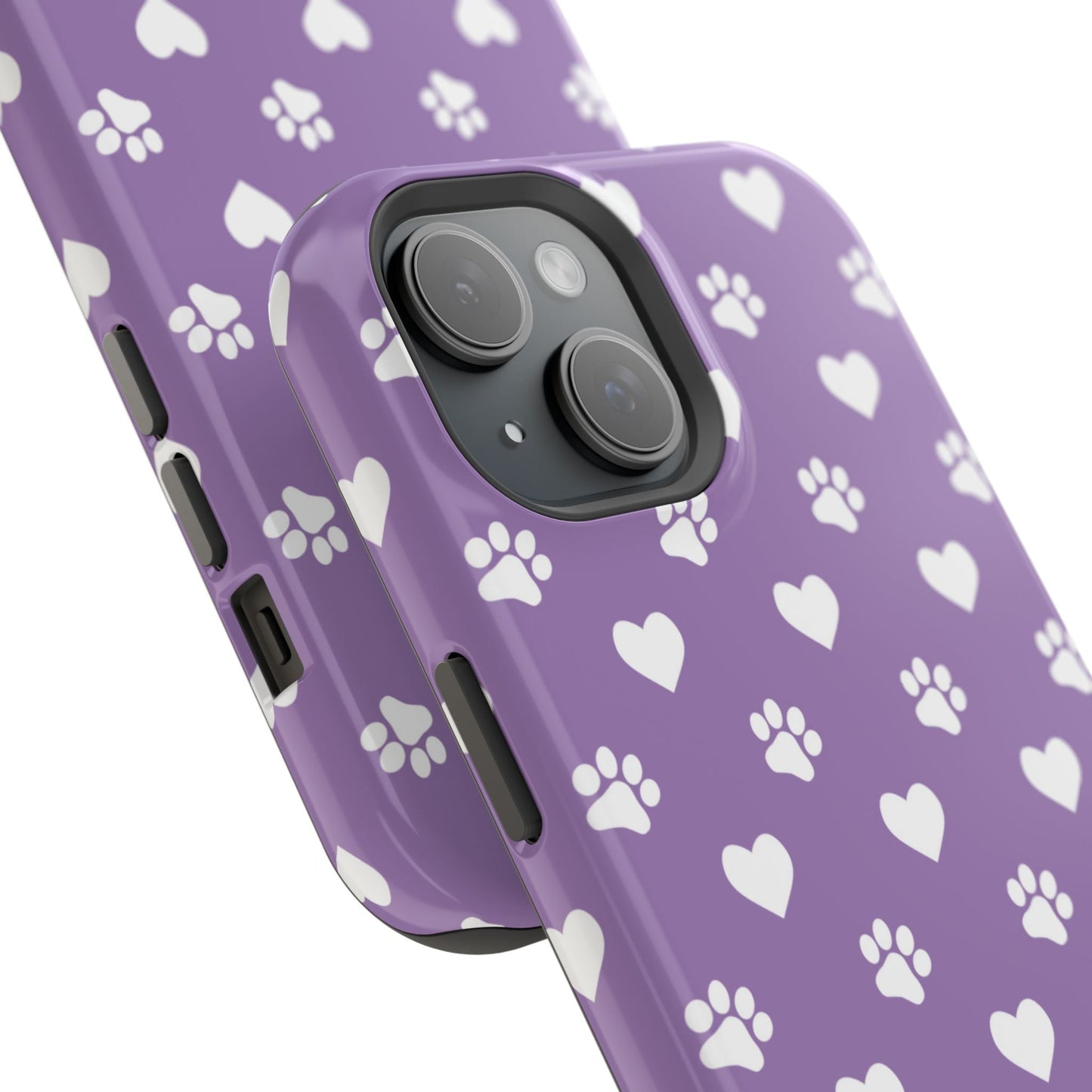 Lavender Paw Prints & Hearts Design - Adorable Pet Lover MagSafe iPhone Case - BOGO Cases