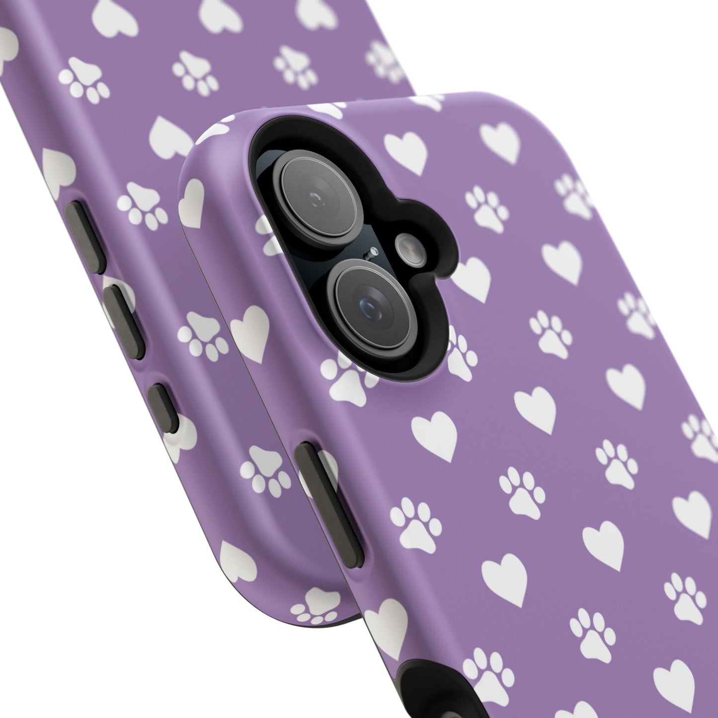 Lavender Paw Prints & Hearts Design - Adorable Pet Lover MagSafe iPhone Case - BOGO Cases