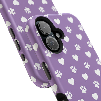 Lavender Paw Prints & Hearts Design - Adorable Pet Lover MagSafe iPhone Case - BOGO Cases