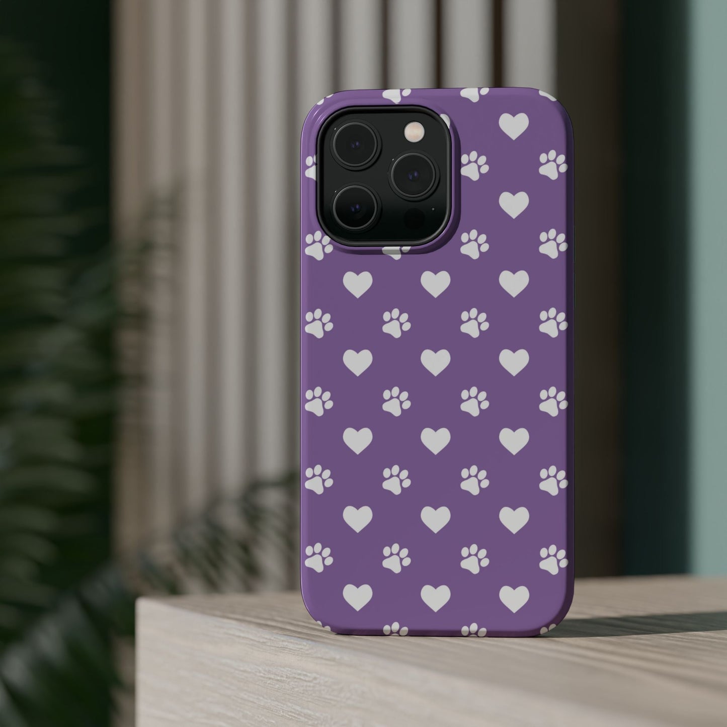 Lavender Paw Prints & Hearts Design - Adorable Pet Lover MagSafe iPhone Case - BOGO Cases
