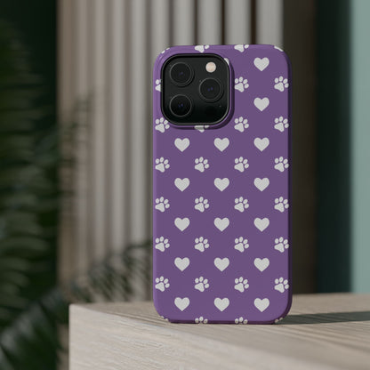Lavender Paw Prints & Hearts Design - Adorable Pet Lover MagSafe iPhone Case - BOGO Cases