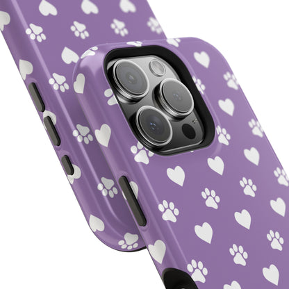 Lavender Paw Prints & Hearts Design - Adorable Pet Lover MagSafe iPhone Case - BOGO Cases