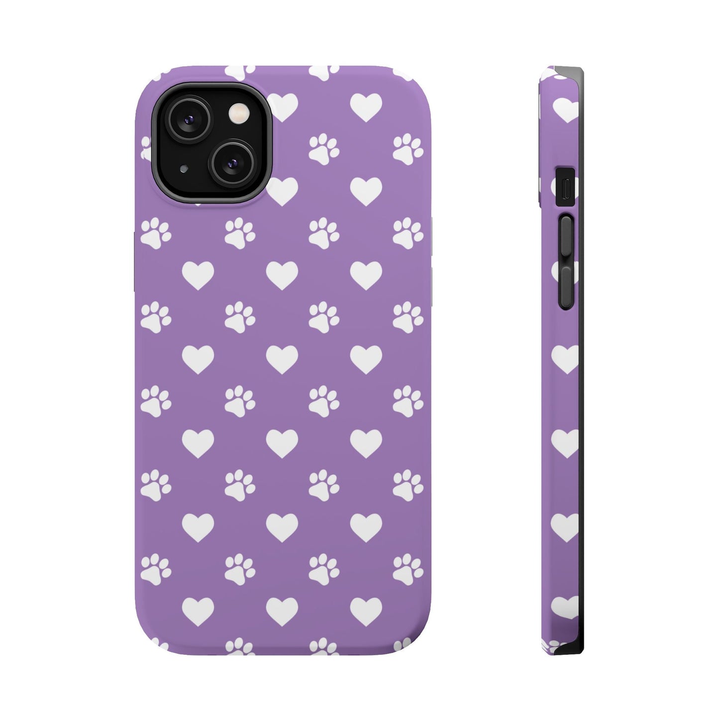 Lavender Paw Prints & Hearts Design - Adorable Pet Lover MagSafe iPhone Case - BOGO Cases