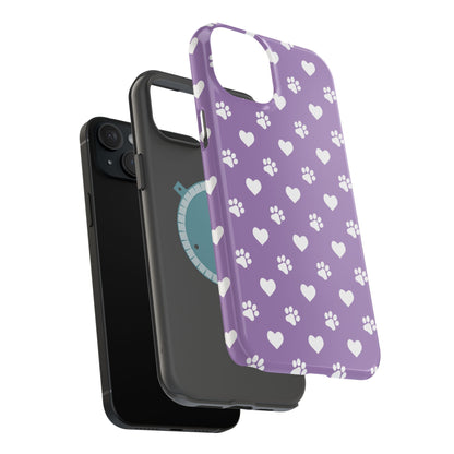 Lavender Paw Prints & Hearts Design - Adorable Pet Lover MagSafe iPhone Case - BOGO Cases