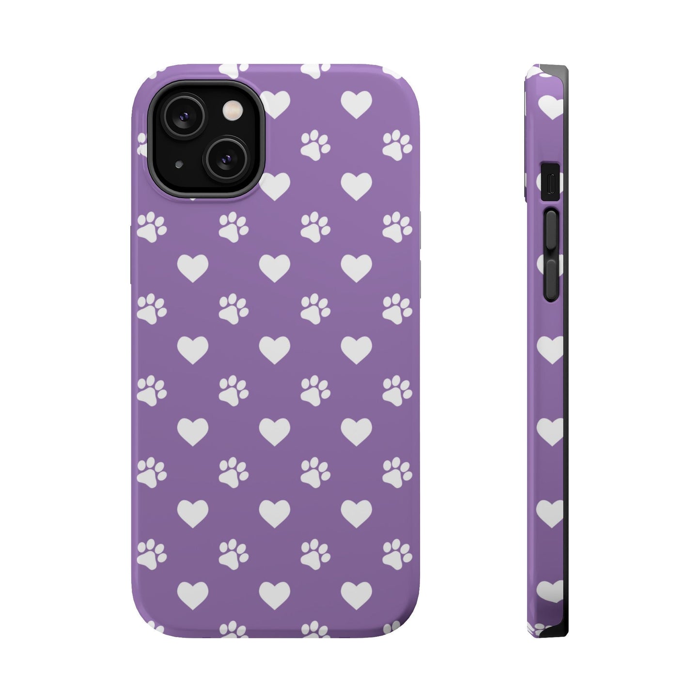 Lavender Paw Prints & Hearts Design - Adorable Pet Lover MagSafe iPhone Case - BOGO Cases