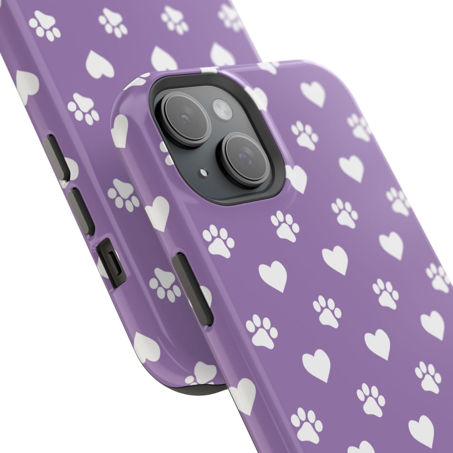 Lavender Paw Prints & Hearts Design - Adorable Pet Lover MagSafe iPhone Case - BOGO Cases