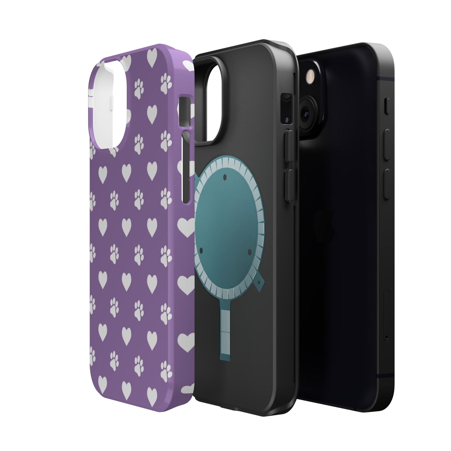 Lavender Paw Prints & Hearts Design - Adorable Pet Lover MagSafe iPhone Case - BOGO Cases